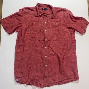 Cremieux Classic 100% Linen Button Up Shirt Mens XLT Red Travel Knit